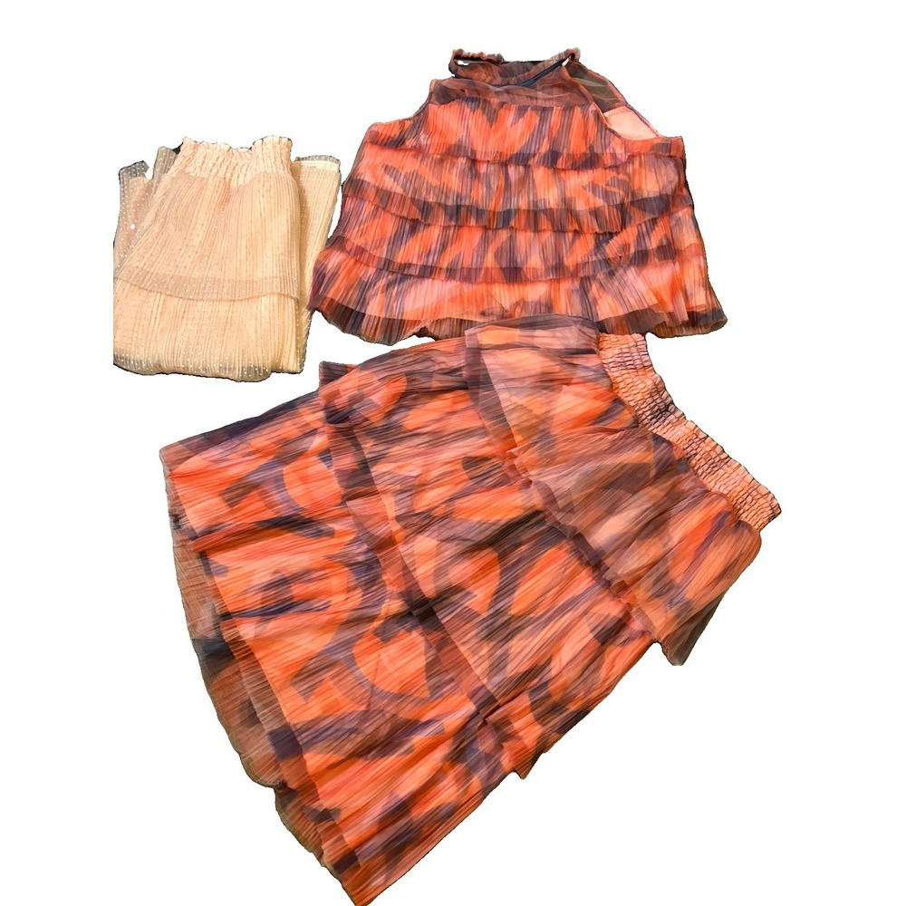 DR2 Daniel Rainn Women XL Pleated Tulle Top & Maxi Skirt Set Size L